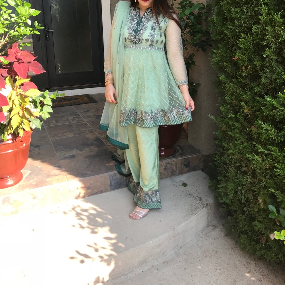 Short Net Frauk With Net Duppta And Trouser - image 2